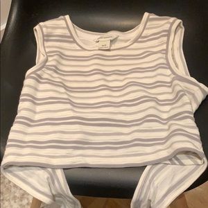Club Monaco white and gray striped crop tank